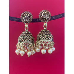 Gold and Black Colors Beads Vintage Drop Beautiful Jhumka Earrings