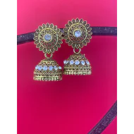 Sun Flower design Stone Work Gold plated Jhumka Earring