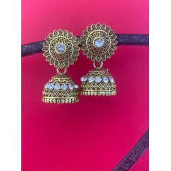 Sun Flower design Stone Work Gold plated Jhumka Earring