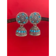 Stone Work Oxidized Silver Plated Light Weight Earring