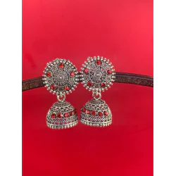 Stone Work Oxidized Silver Plated Light Weight Earring