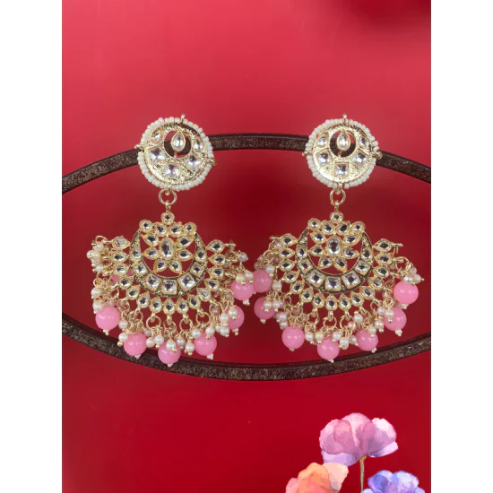 Buy Deep Pink Gold Plated Chandbali Earrings With Dangling Beads, Stone And  Enamel Work Online - Kalki Fashion