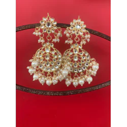 Kundan Gold Plated Bead Drop Chandbali Earrings