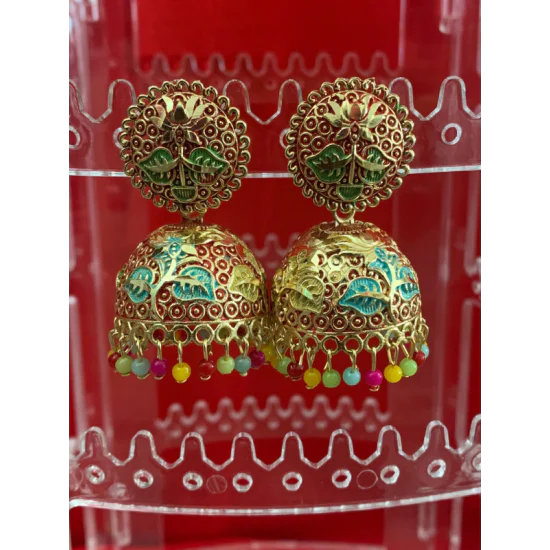 Lotus HandCraft Jhumka Meena Kari Earring Lotus HandCraft Jhumka Meena Kari Earring