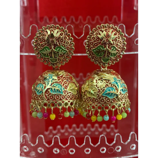 Lotus HandCraft Jhumka Meena Kari Earring Lotus HandCraft Jhumka Meena Kari Earring