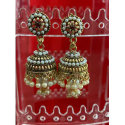 Gold Plated Black Colors Beads White Pearl Finish Jhumka Earring