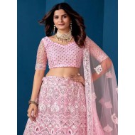 Beautiful Heavy Embroidery Baby Pink Fancy Net Lehenga Choli Readymade