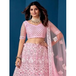 Beautiful Heavy Embroidery Baby Pink Fancy Net Lehenga Choli Readymade
