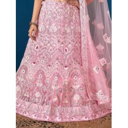 Beautiful Heavy Embroidery Baby Pink Fancy Net Lehenga Choli Readymade
