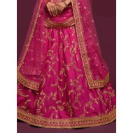 Dark Pink Art Silk Embroidery Designer Lehenga Choli Readymade