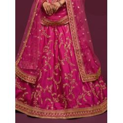 Dark Pink Art Silk Embroidery Designer Lehenga Choli Readymade