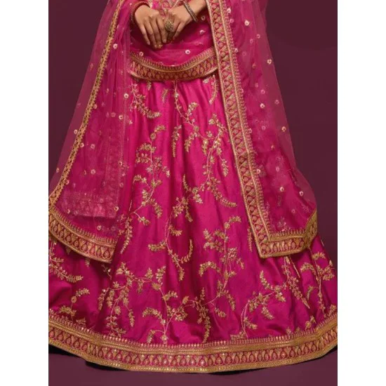 Dark Pink Art Silk Embroidery Designer Lehenga Choli Readymade