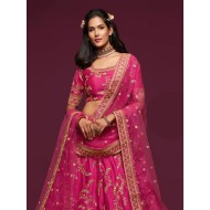 Dark Pink Art Silk Embroidery Designer Lehenga Choli Readymade