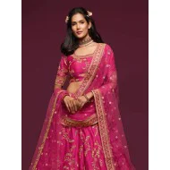 Dark Pink Art Silk Embroidery Designer Lehenga Choli Readymade