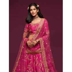 Dark Pink Art Silk Embroidery Designer Lehenga Choli Readymade