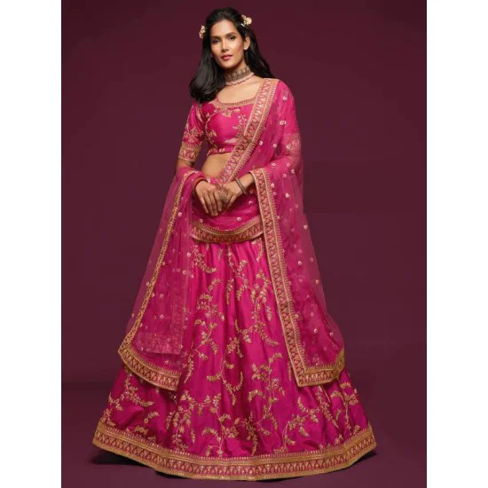 Dark Pink Art Silk Embroidery Designer Lehenga Choli Readymade