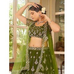 Green Heavy Embroidery Designer Net Lehenga Choli Readymade