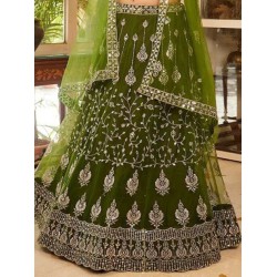 Green Heavy Embroidery Designer Net Lehenga Choli Readymade