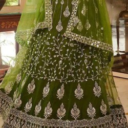 Green Heavy Embroidery Designer Net Lehenga Choli Readymade