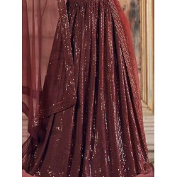 Georgette Sequins Designer Chocolate Brown Wedding Lehenga Choli Readymade