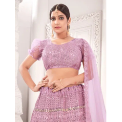 Light Purple Pink Heavy Net Fancy Embroidery Lehenga Choli Readymade