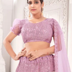 Light Purple Pink Heavy Net Fancy Embroidery Lehenga Choli Readymade