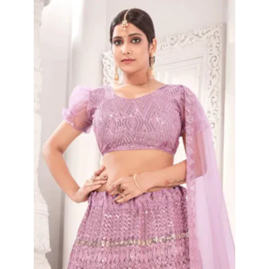 Light Purple Pink Heavy Net Fancy Embroidery Lehenga Choli Readymade Light Purple Pink Heavy Net Fancy Embroidery Lehenga Choli Readymade