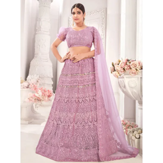 Light Purple Pink Heavy Net Fancy Embroidery Lehenga Choli Readymade Light Purple Pink Heavy Net Fancy Embroidery Lehenga Choli Readymade