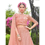 Peach Floral Embroidery Soft Net Lehenga Choli Readymade