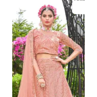 Peach Floral Embroidery Soft Net Lehenga Choli Readymade