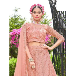 Peach Floral Embroidery Soft Net Lehenga Choli Readymade