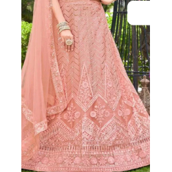 Peach Floral Embroidery Soft Net Lehenga Choli Readymade
