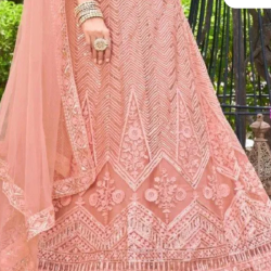 Peach Floral Embroidery Soft Net Lehenga Choli Readymade