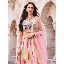 Pink Georgette Floral Digital Print Sequins Wedding Lehenga Choli Readymade