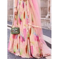 Pink Georgette Floral Digital Print Sequins Wedding Lehenga Choli Readymade