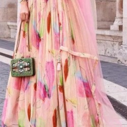 Pink Georgette Floral Digital Print Sequins Wedding Lehenga Choli Readymade