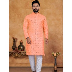 Cotton Embroidery Mirror Work Men Kurta with Pajama Set
