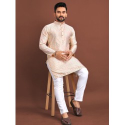 Designer Silk Mirror Work Men's Kurta with Pajama Set