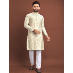 Designer Silk Mirror Work Men's Kurta with Pajama Set