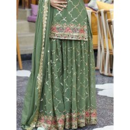 Green Georgette Embroidery Lehenga Choli Readymade