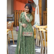 Green Georgette Embroidery Lehenga Choli Readymade