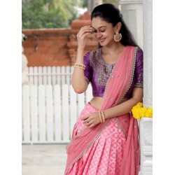 Kanjiveram Silk Pink Half Saree Lehenga Choli Party Wear