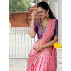 Kanjiveram Silk Pink Half Saree Lehenga Choli Party Wear