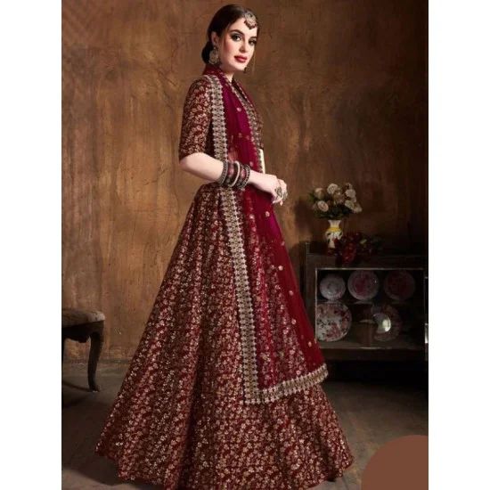 Raw Silk Heavy Embroidery Wedding Lehenga Choli Readymade