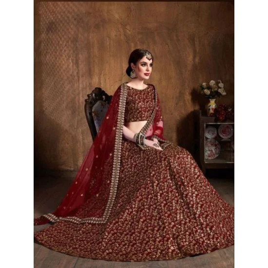 Raw Silk Heavy Embroidery Wedding Lehenga Choli Readymade
