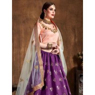 Raw Silk Purple Color Embroidered Lehenga Choli Readymade