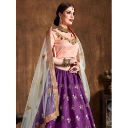 Raw Silk Purple Color Embroidered Lehenga Choli Readymade