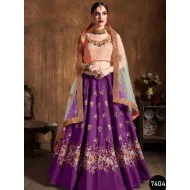 Raw Silk Purple Color Embroidered Lehenga Choli Readymade