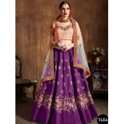 Raw Silk Purple Color Embroidered Lehenga Choli Readymade