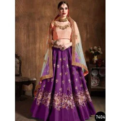 Raw Silk Purple Color Embroidered Lehenga Choli Readymade